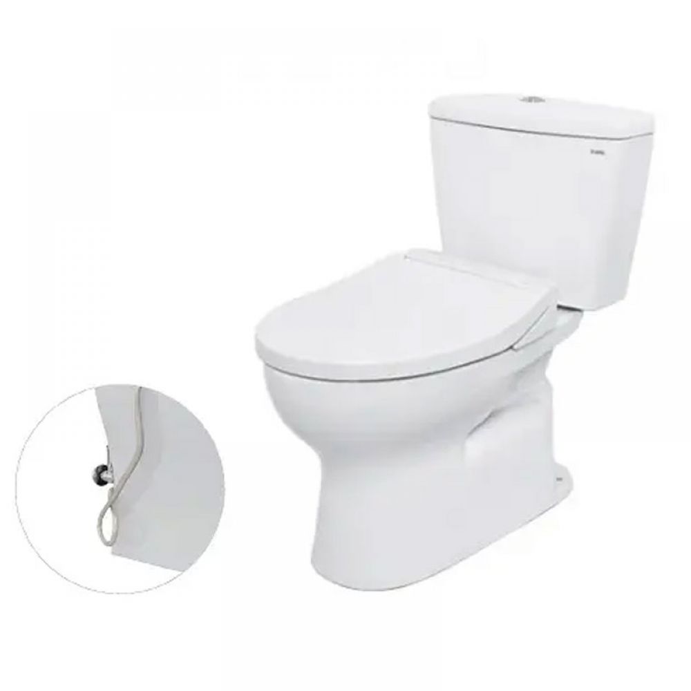 Bàn Cầu Hai Khối, Nắp Đóng Êm Kèm Vòi Rửa Nước Lạnh TCW07S Bàn Cầu Hai Khối, Nắp Đóng Êm Kèm Vòi Rửa Nước Lạnh TCW07S